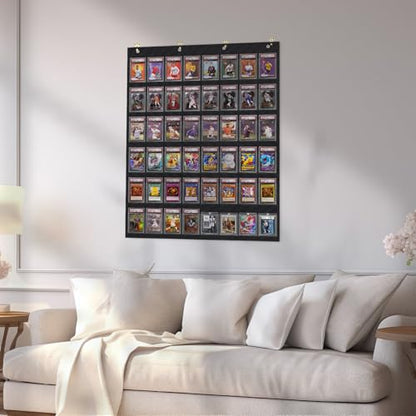 Graded Card Display Case, 48 Pocket Trading Card Display Bag with Clear View Window, Wall Mounted Holder for PSA/BGS/SGC Slabs, Sports Cards Baseball, Football, Basketball