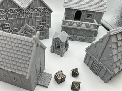 Generic Little Town and Village Houses Scene, Architecture Terrain Scenery for 18-22mm Miniatures Wargame, 3D Printed and Paintable (Deluxe Edition)