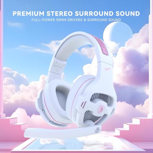 Cute Gaming Headset for Girls, Wired Gaming Headphones with Mic for PS5 PS4 Xbox Series X|S PC Nintendo Switch, Stereo Sound Gamer Pink Headset with Noise Cancelling Microphone - color: Pink