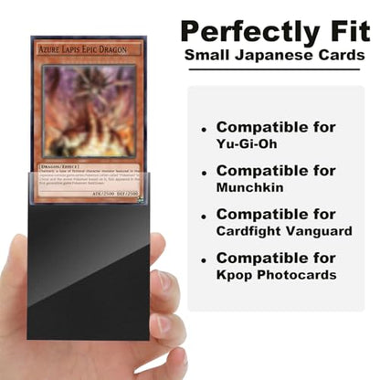 200 Pack Card Sleeve Compatible with Yu-gi-oh Card Sleeve Japanese 62x89mm | Black Small Card Sleeves , Back Textured Perfect Shuffling, Protect Your Japanese Sized Trading Cards Photocard Never Tear - color: Black