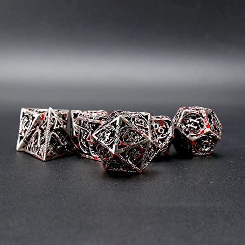 7pcs polyhedral Metal Dice Set DND,The New Hollow Pure Copper Process | DND Metal Dice Set,Used for Dungeon and Dragon Dice Games Role-Play RPG Explorer MTG Pioneer Game DND Dice Set - color: Black Red