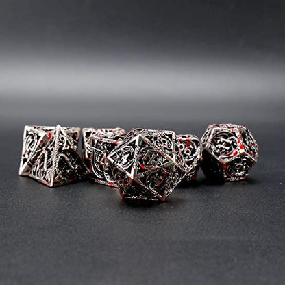 7pcs polyhedral Metal Dice Set DND,The New Hollow Pure Copper Process | DND Metal Dice Set,Used for Dungeon and Dragon Dice Games Role-Play RPG Explorer MTG Pioneer Game DND Dice Set - color: Black Red