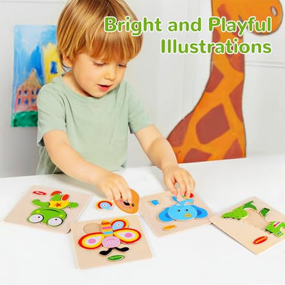 Wooden Puzzles for Toddlers 1-3, Pack of 8 Toddler Animal Puzzles Ages 2-4, Montessori Educational Animals Jigsaw Puzzles Christmas Birthday Gift for Baby Girl Boy Ages 1 2 3 4 Year Old - color: Animal Puzzle Set