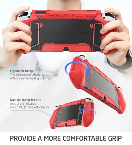Mumba Dockable Case for Nintendo Switch OLED 2021, [Blade Series] TPU Grip Protective Cover Accessories Compatible with Nintendo Switch OLED and Joy-Con Controller (Red) - color: Red