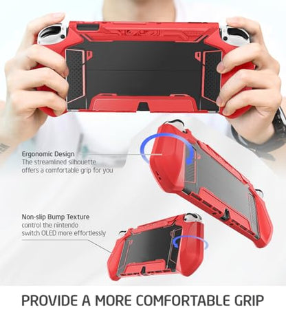 Mumba Dockable Case for Nintendo Switch OLED 2021, [Blade Series] TPU Grip Protective Cover Accessories Compatible with Nintendo Switch OLED and Joy-Con Controller (Red) - color: Red