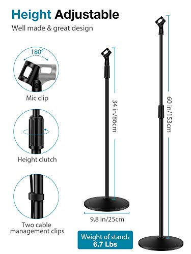 InnoGear Mic Stand Microphone Stand Floor with Weighted Base for Singing | Height Adjustable, Detachable, Portable for Travel, Stable Base, Work with Blue Yeti Shure SM58 Samson Q2U Fifine K669B - style: Twist Clutch 34" - 60"
