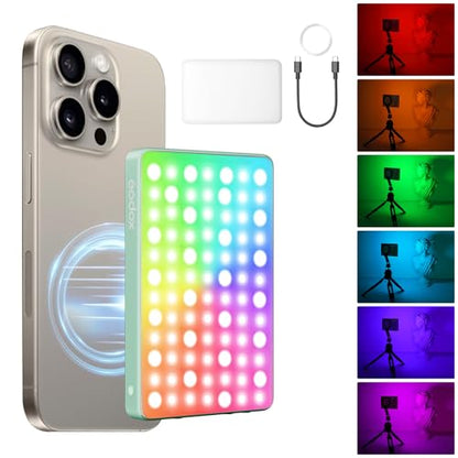 GODOX MA5R LED Fill Light with Soft Diffuser Magnetic Charging Phone Selfie Lighting Mini on Camera Lights 1800K-10000K 14 FX Modes for Selfies, YouTube, TikTok, Vlogging, Video Conferences (Green)