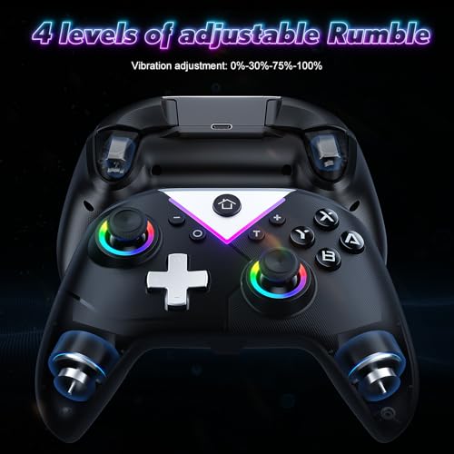 Xexvyrin Wireless Controller for PC， Turbo, Gyro Axis, Dual Vibration(RGB BLACK) (pitch black) - color: Pitch Black
