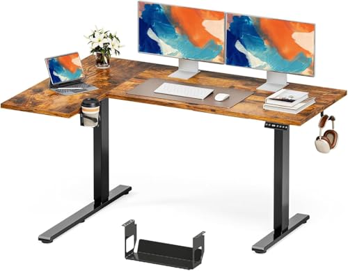 Muvai 71 Inch L Shaped Standing Desk Adjustable Height with Cable Management Tray,Gaming Electric Corner Standing Desk, Sit Stand Computer Table with Reversiable Splice Board, Rustic Brown - color: Rustic Brown, size: L-shaped 71 Inches