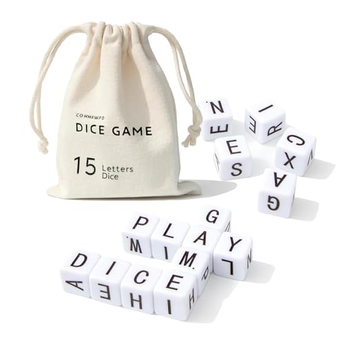 LIAFUNE Crossword Dice Game, Word Game, 15 Letter Dice Travel Word Set | Full Alphabet Edition, Word Puzzle Fun for Family games & Solo Play, Travel-Friendly Pouch, Great Stocking Stuffer - color: White Dice