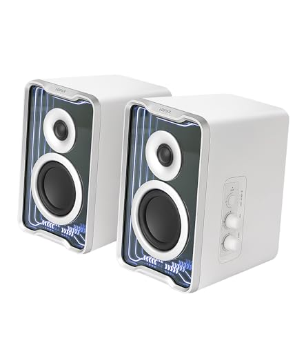 Edifier QR30 RGB Light Desktop Computer Gaming Speakers, 30W RMS, White | Bluetooth 5.4 Multipoint, Wireless Bookshelf Speaker, 3.5mm AUX & USB-A Wired Inputs, Silk Tweeter, Gaming Desktop Design - color: White