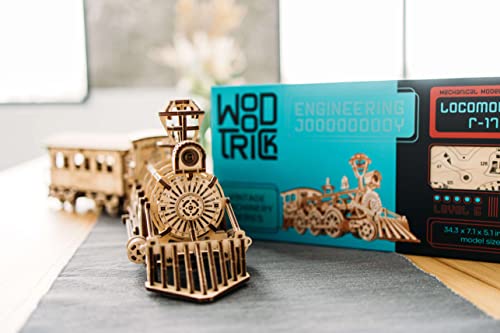 Wood Trick Toy Train Set 3D Wooden Puzzles for Adults to Build | [405 Parts] Locomotive w/ Railway Track - Engineering DIY Wooden Model Kit for Adults to Build