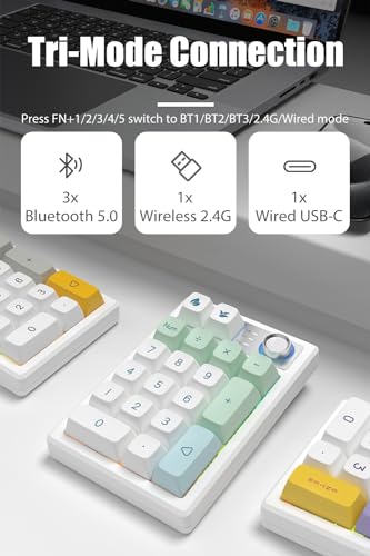Gasket Creamy Mechanical Numpad Programmable Keypad RGB LED Backlit | Wireless 2.4G/Bluetooth 5.0/Wired USB-C Hot Swappable Macro Number Pad Rechargeable Numeric Keyboard Metal Knob for Win/Mac - color: Mint