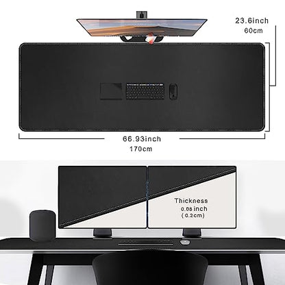 CENNBIE Leather Desk Mat, 66.9" x 23.6" Desk Mat on top of desks (Black) | Premium Stitched Edges Resist Wear. Waterproof, Non-Slip & Easy To Clean. Protects Desk From Scratches. For Office & Home. - color: Black, size: 23.6" x 66.9"