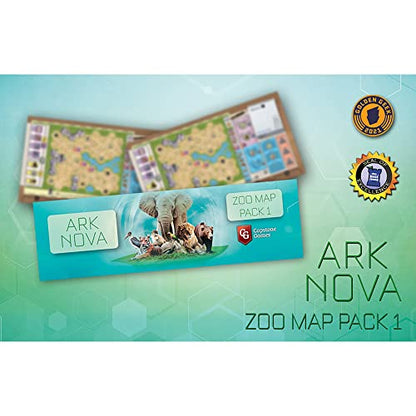 Capstone Games Ark Nova: Zoo Map Pack 1 Strategy Board Game for 1–4 Players | Competitive Euro-Style Zoo Management Expansion with Engine Building, Card Drafting, Conservation | Ages 14+, 90–150 Min - style: Zoo Map Pack 1