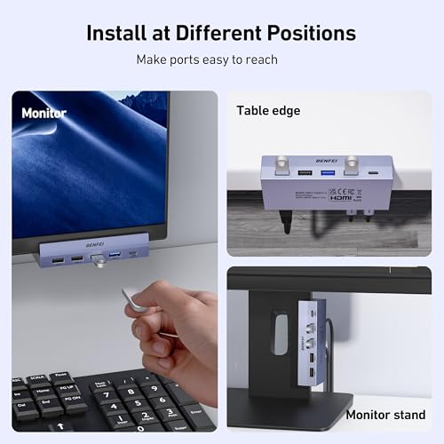 BENFEI 8-in-1 USB C Hub with Secure Clamp – Features 4K@60Hz HDMI, Gigabit Ethernet, 100W PD, 10Gbps 1x USB-C, 2 x USB-A 3.2, 2 x USB-A 2.0 Compatible with MacBook, iPad Pro, iMac, S23, XPS17 - color: Gray, size: 8-in-1