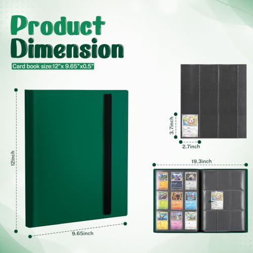Trading Card Binder, 9 Pocket 20 Pages 360 Cards, Suitable for MTG, TCG(Green) - color: Green