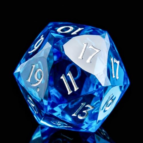 Multifaceted DND Single D20 Dice Resin Sharp Edge 20 Sided D&D Dice, 22Mm Handmade Polyhedral for Dungeons and Dragons, RPG, Roleplaying MTG Table Games - color: D20- Blue