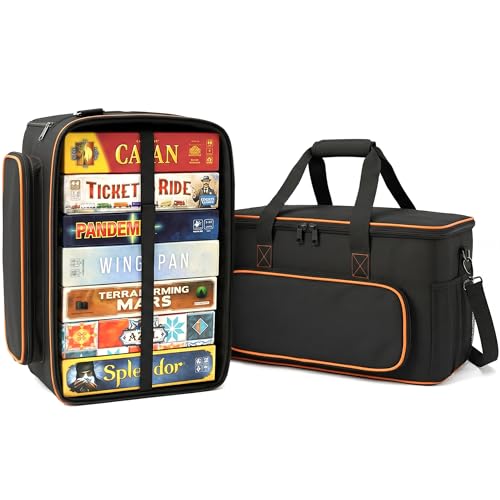 Board Game Bag with Multi-Pockets – Convertible Tote & Shoulder Carry, Includes 5 Elastic Box Bands, 20.5 x 12.6 x 12.6 Inches, for Game Night, Travel & Storage for Gamers (Black) - color: Black