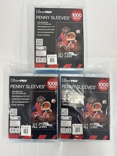 Ultra PRO Penny Sleeves, Clear Trading Card Sleeves, Standard Size 2.5 x 3.5 Inch, 1000 Count Pack, 3 Pack Bundle
