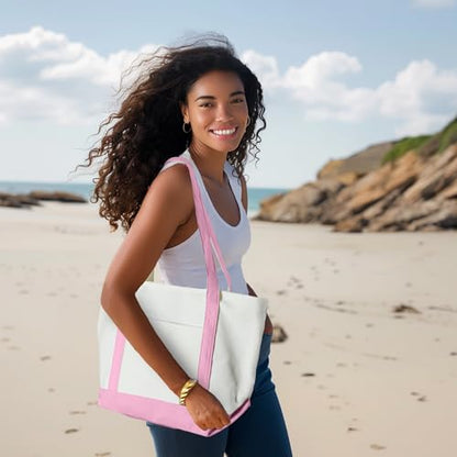 DALIX Daily Shoulder Tote Bag Premium Cotton in Pink - color: Pink