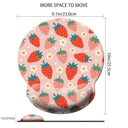 Gaming Mouse Pad Wrist Support,Ergonomic Mouse Pad with Wrist Rest,Comfortable Mousepad with Smooth Wrist Rest,Pain Relief Mouse Pads for Non-Slip Base,Computer,Laptop,Office，Home - color: Cute Strawberrys
