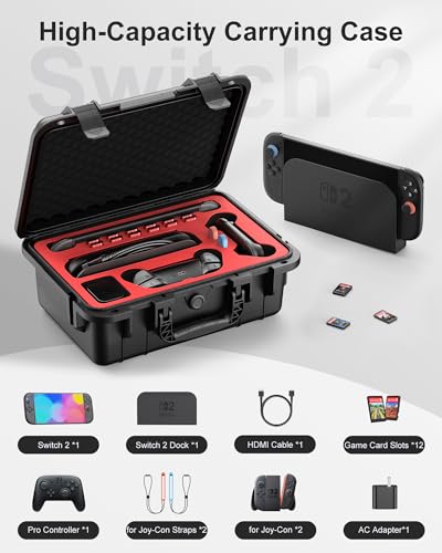 STARTRC GAMES Hard Carrying Case for Nintendo Switch 2, Professional Deluxe IP67 Waterproof, Soft Lining Hard Travel Case for Nintendo Switch 2 Console Pro Controller & Accessories (Black) - color: Black
