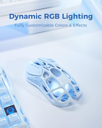 GravaStar Mercury M1 Pro Gaming Mouse, 78g Lightweight Magnesium Alloy, 26,000 DPI, PAW3395DM Sensor, 5 Programmable Buttons, Support Wired/2.4GHz/BT, Up to 200 Hours Battery Life - color: Ice Blue