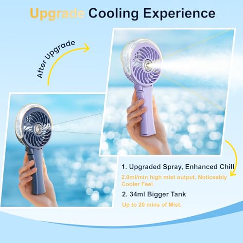 HandFan Upgraded Portable Handheld Misting Fan, Personal Mister Fan, Spray Water Mist Fans, Foldable Electric Mini Cooling Hand Fans for Beach Travel Disney(Light Purple) - color: Light Purple, style: HF318C