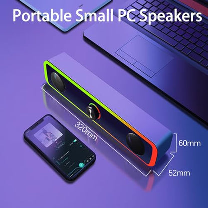 PC Speakers, Computer Speakers for Desktop with LED Dynamic Light, HiFi Stereo Sound Soundbar for Desktop Laptop Monitor, 3.5mm Aux Input & USB Powered