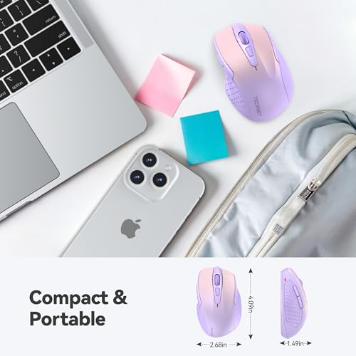TECKNET Wireless Mouse, 2.4G Ergonomic Computer Mouse, 2600 DPI | Ergonomic Design with Side Grips, Adjustable DPI, 2-Year Battery, Compact Size, USB-A Plug & Play, Wide OS Compatibility - color: Gradient Lavender