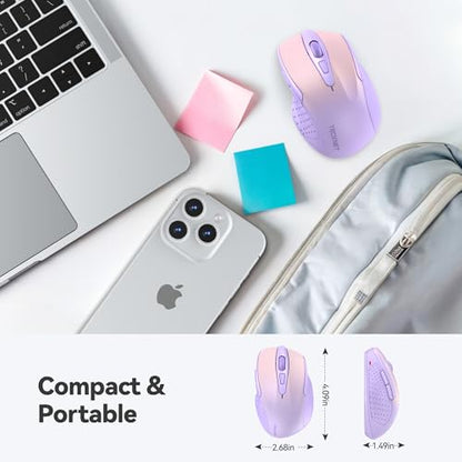 TECKNET Wireless Mouse, 2.4G Ergonomic Computer Mouse, 2600 DPI | Ergonomic Design with Side Grips, Adjustable DPI, 2-Year Battery, Compact Size, USB-A Plug & Play, Wide OS Compatibility - color: Gradient Lavender