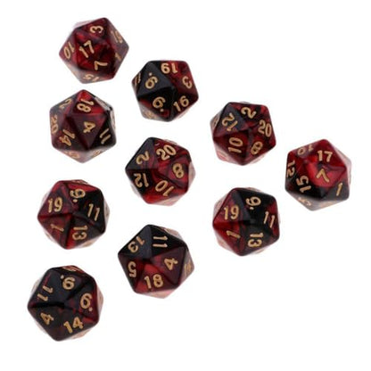 10 Pieces Polyhedral Dice Set D20 Dice 20mm Acrylic 20 Sided Game Dice for Dungeons and Dragons RPG MTG DND Dice Table Games (Red Black) - color: Red Black