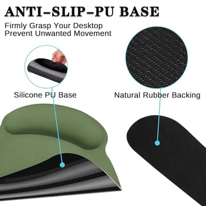 Britimes Olive Green Keyboard Mouse Pad Set 4in1 Large Mousepad+Keyboard Wrist Rest+Mouse Wrist Rest+Coaster Ergonomic Design for Home Office Computer 35.4x15.7Inches - color: Olive Green