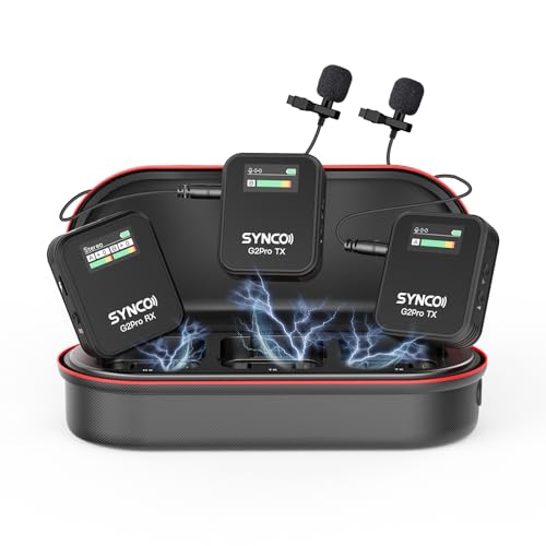 SYNCO G2A2PRO Wireless Lav Mic with Charging Case for Camera USB-C Android | 24Bit Reliable Camera Microphone for Content Creation, 656ft Professional Lavalier Microphone, Podcast Interview Vlogging Mic - color: with charging case, size: Standard (No onbo