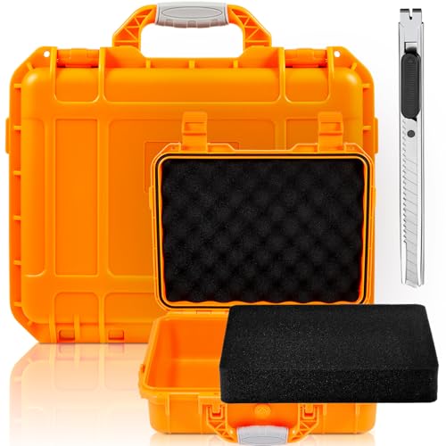 Relaxweex 1 Pcs Waterproof Hard Case with DIY Customizable Foam Insert Portable Protective Case with Knife for Camera Drones Equipments Tools Test Instruments(Orange,14.3 x 11.4 x 4.5 Inch) - color: Orange, size: 14.3 x 11.4 x 4.5 Inch