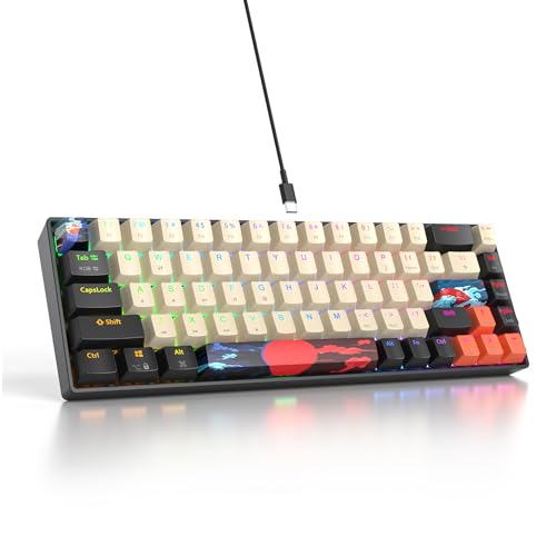 65% Mini Wired Keyboard RGB Blacklit for Office Gaming(68 Carbon) | Compact Full N-Key Rollover Portable Silent Linear Red Switch - color: 68 Carbon/Red Switch