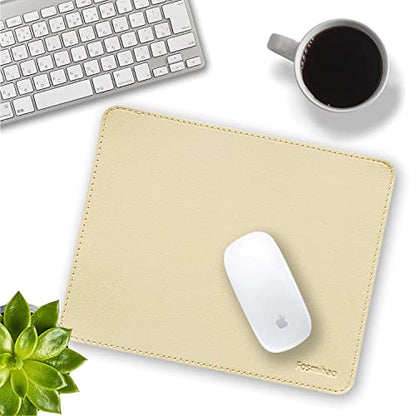 Leather Mouse Pad - Wood Mouse Pad, Double Side Mouse Pad with Stitched Edge, Waterproof Ultra Thin Mouse Pad for Computers, Laptop, Office & Home, 10.2 x 8.3 Inch, 1 Pack (Beige) - color: Beige
