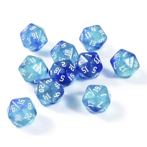 10PCS Polyhedral D20 Dice Set 20mm Acrylic Dice Double Colors 20 Sided Game Dice for RPG MTG DND Table Games (Blue Green) - color: Blue Green