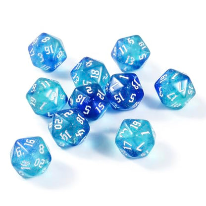 10PCS Polyhedral D20 Dice Set 20mm Acrylic Dice Double Colors 20 Sided Game Dice for RPG MTG DND Table Games (Blue Green) - color: Blue Green
