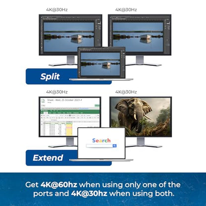 OREI SplitExtend HDMI Splitter Extended Display for Windows Only Dual Monitor - Multi-Monitor Display 3 Separate Screens - USB-C Adapter to HDMI 2.0, 4K@30Hz Outputs - 100W PD and USB 2.0 Input | OREI SplitExtend HDMI Splitter Extended Display for Windows