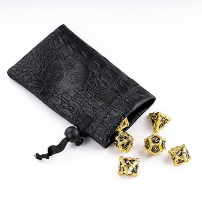 Metal Skull Dice Set with Skull Bag,7PCS Polyhedral Metal Dice Set for DND Role Playing Games(Gold Black) - color: Skull Gold Black