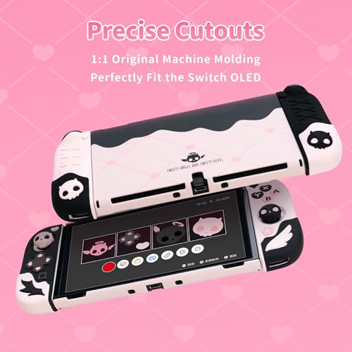 GeekShare Protective Case for Switch OLED Model,Anti-Scratch Slim Cover Case Compatible with Switch OLED Separable Soft Silicone Shell with 2 Thumb Grip Caps- Sweetheart Skull - size: for Switch OLED