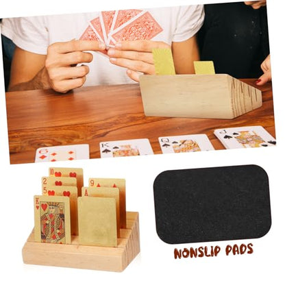 Wooden Card Display Holder Sloped Playing Card Stand Nonslip Base for Easy Access and Viewing for Games and Organizing Decks Rustic Pine Construction
