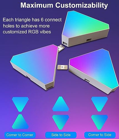 Triangle Light Panels, RGB Gaming Lights for Gaming Setup, DIY Triangle LED Wall Lights with 6 Connection Ports, APP and Remote Controlled, Music Sync for Gaming Room Bedroom Streaming, 10 Pack - color: 10 Panels