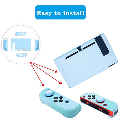 OLDZHU Blue Dockable Protective Case Cover Compatible with Nintendo Switch Joy-Con Controllers,with Glass Screen Protector and 4 Thumb Grips,Shock-Absorption and Anti-Scratch - color: Blue