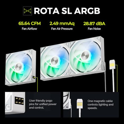 TRYX ROTA SL ARGB White 120mm Case Fan 3in1 Pogo-Pin Connection with Magnetic Cable Gen2 ARGB Light Quiet PC Case Fan - color: 3in1 White, size: Regular Fan