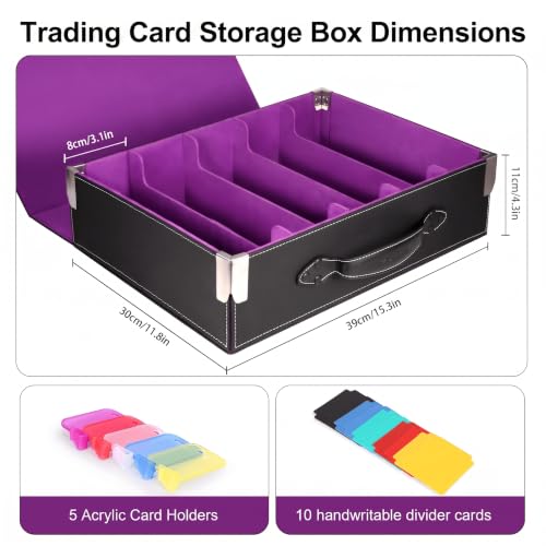 5-Row TCG Card Storage Box, 3900+ Unsleeved Cards, Black | 800+ toploader capacity with 5 acrylic holders, 10 writable tabs and fold-out play mat for MTG TCG collectors