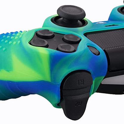 PS4 Controller DualShock4 Skin Grip Anti-Slip Silicone Cover Protector Case for Sony PS4/PS4 Slim/PS4 Pro Controller with 2 Thumb Grips (Black and Blue Stripes) - color: Black and Blue Stripes