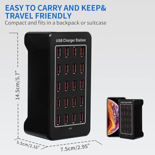 USB Charger, 100W(20A) Desktop USB Charging Station, 20-Port Multi-Function Smart Charger Kompatibel mit iPhone 11/12/13/14/15/16/Galaxy S24/S23/S22/S21/iPad/Tablets/Smartwatches/Headphones